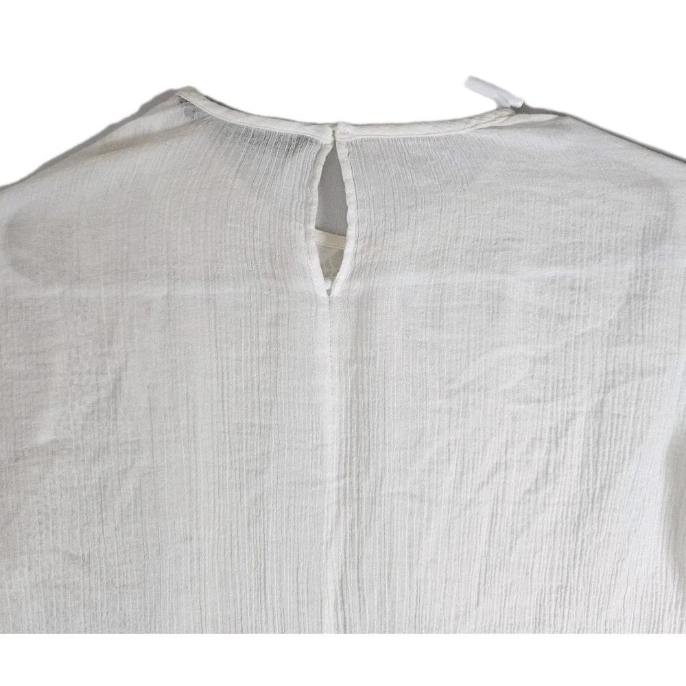 Zara Contrasting EMBROIDERY Knit Sheer Mesh Long Sleeve Blouse White Size Medium